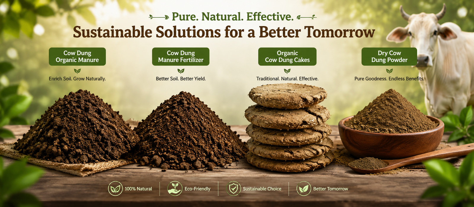 Cow dung organic manure, manure fertilizer, cow dung cakes and dry cow dung powder for sustainable farming